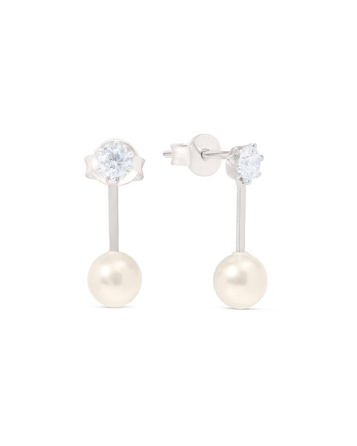 Esterah White Crystal & Pearl Drop Stud Earrings