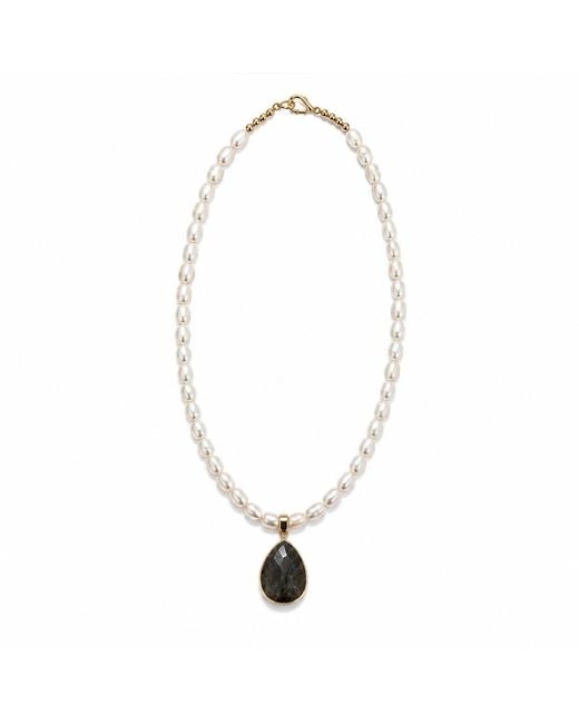 ORIGIN OF HEARTS Metallic Neutrals Eclipse Necklace – Freshwater Pearl & Labradorite Pendant Necklace