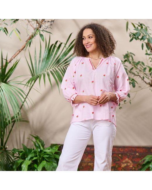 Luella Fashion Pink Florento Cotton Top Embroidered Strawberries