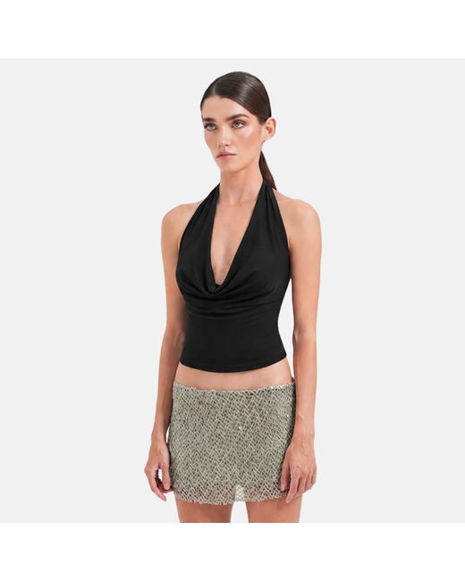 OW Collection Black Merle Draped Top