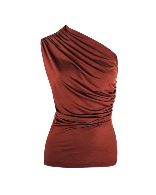 Me & Thee Red Pass The Buck Henna One Shoulder Top