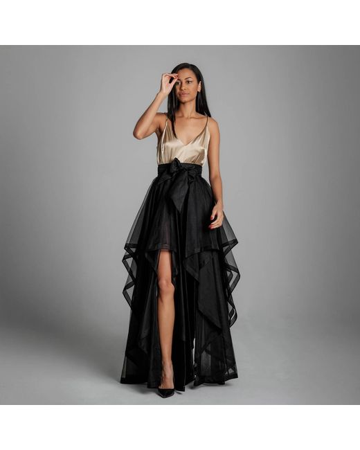 Imaatu Black Pure Silk Opera Dress Asymmetrical Luxury Maxi Carpet Gown