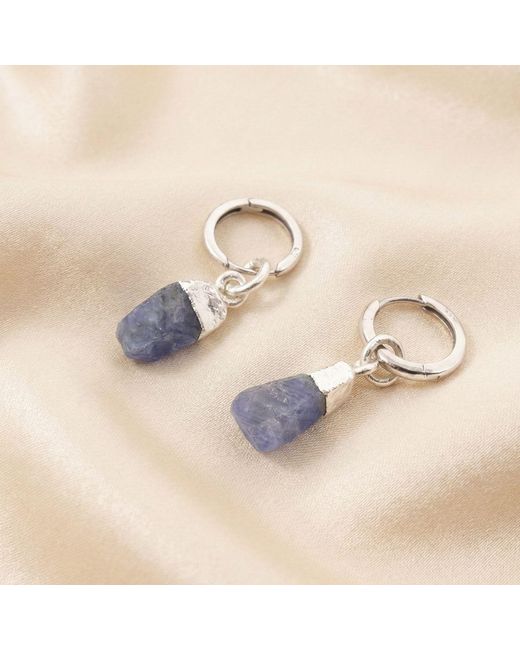 Harfi Metallic Raw Sapphire September Birthstone Sterling Round Huggies