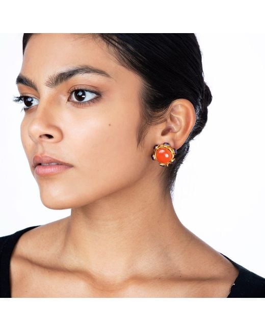 Bounkit Brown Harriet Studs Carnelian Clip On