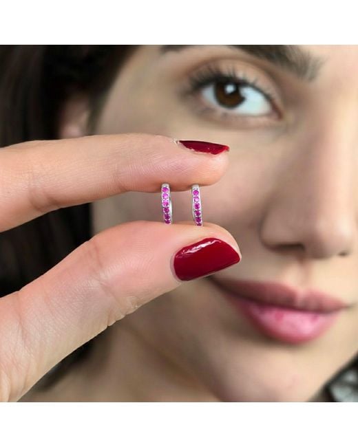 Harfi Pink Ruby July Birthstone Small Huggie Hoop Earrings
