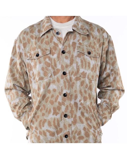 Ariko Metallic Leopard Camo Bucky Split Hem Shirt Jacket