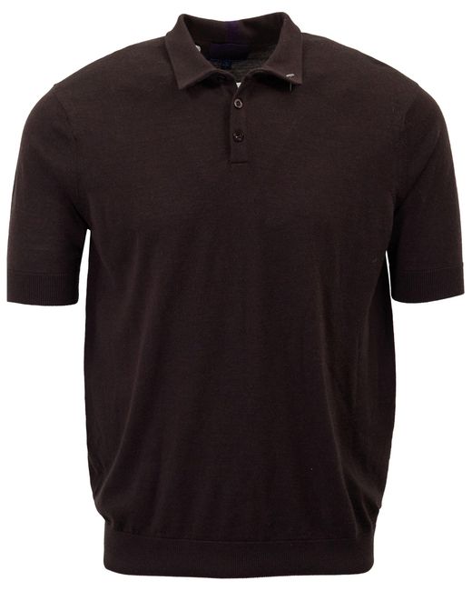 Lords of Harlech Black Pilgrim Brownie Merino Silk Cashmere Polo Sweater for men