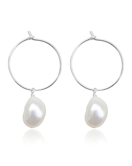 Kiri & Belle Metallic Elle Thin Hoop Pearl Drop Sterling Earrings