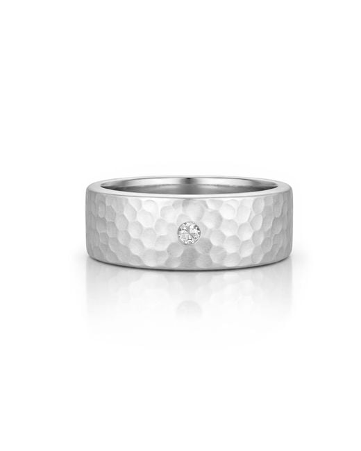 Unaloe White Sterling Hammered Band Ring With Diamond – Gift For Her Luxury Statement Fine Jewelry for men