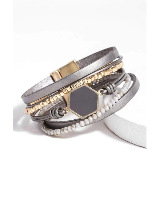 Saachi Gray Hexa Leather Bracelet