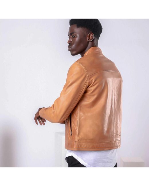 Zasta Studio Brown Single Malt Peach Biker Leather Jacket for men