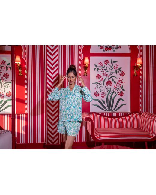 NoLoGo-chic Blue Hand Block Printed Cotton Pj Shorts Set