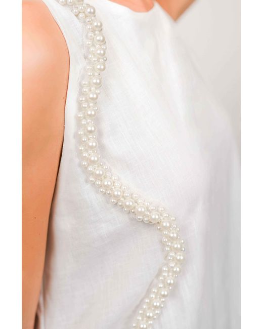 Muda Clothing Fz Llc White Pearl Linen Maxi Dress