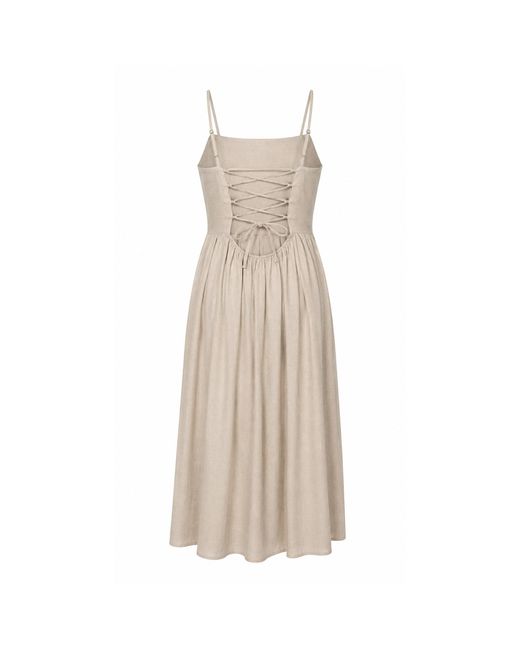 Oh!Zuza Natural Neutrals Linen Viscose Midi Dress Corset Back