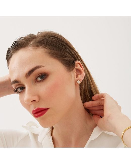 Spero London Metallic Four Leaf Clover Sterling Stud Earrings
