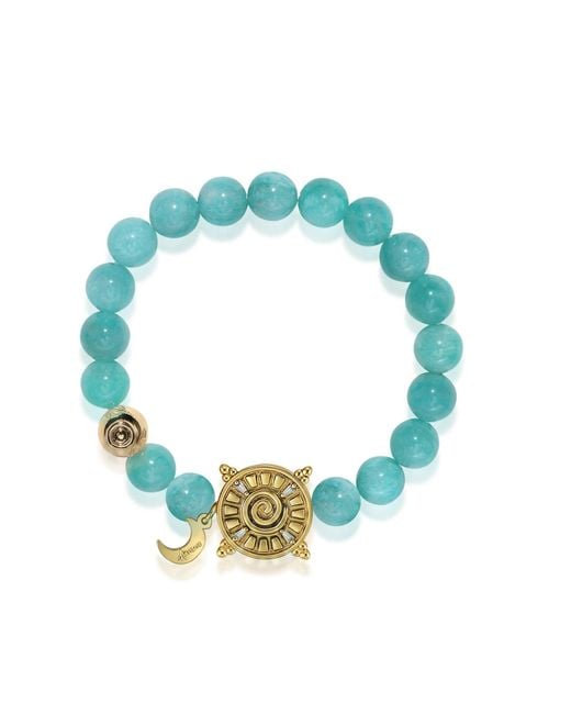Aurozia Blue Three Charms Solar Meridian Plated Sundial And The Sun Coin Amazonite Beaded Bracelet