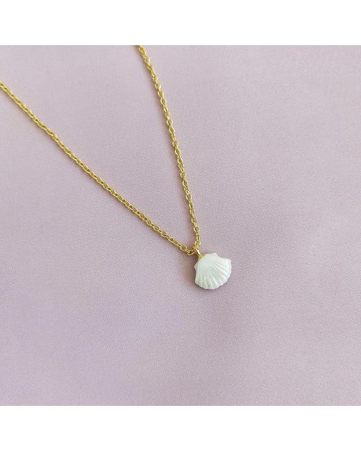 POPORCELAIN Metallic Mini Porcelain Seashell Necklace, Tone