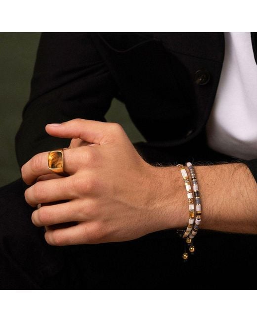 Nialaya Metallic Bracelet With, Marbled Amber And Miyuki Tila Beads for men