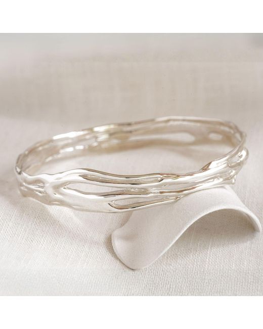 Isla Silver White Elegant Organic Sterling Bangle