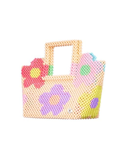 Tillie Beads Pink Daisy Square Handle Tote Bead Bag