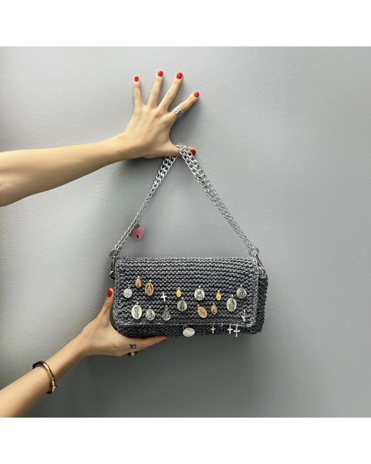 Hilo De Mar Gray Agarimo Hand Knitted Recycled Cotton Bag With Medals