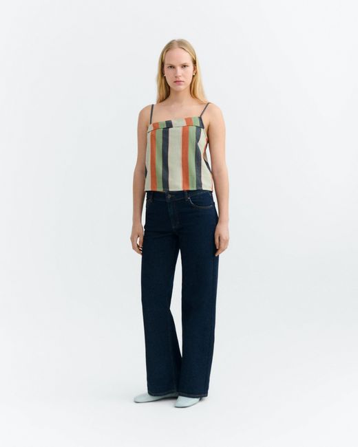 Thinking Mu White Raida Striped Printed Top