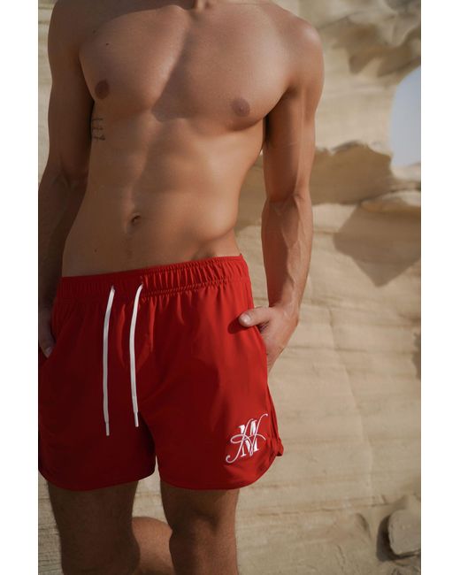 Haus of Mclees Red Sporting Swim Shorts for men