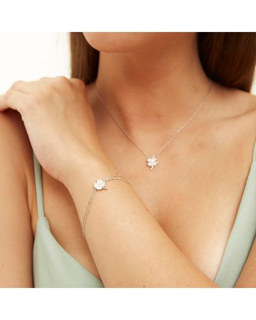 Spero London White Clover Bracelet & Italian Bead Chain Bracelet Layering Set