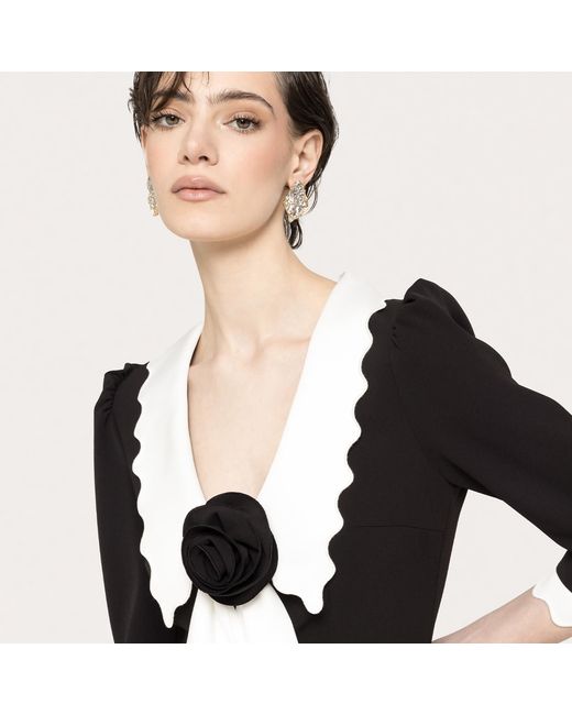 Nissa Black Rose-Detail Midi Dress