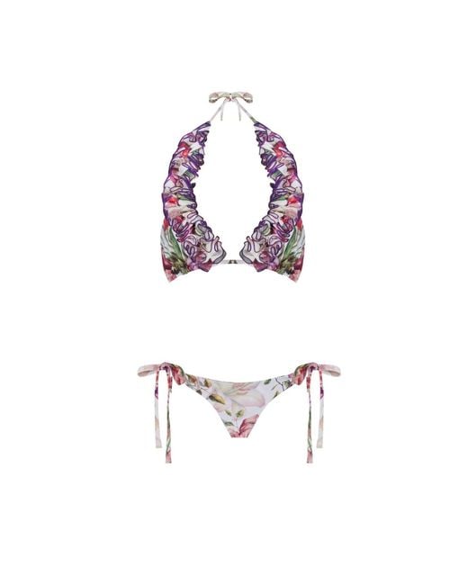Nur Karaata White Triangle Bianca Ruffle Bikini Set