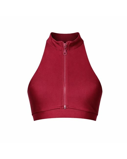 Belletage Swimwear Red Trail Ride Zip Mock Neck Top