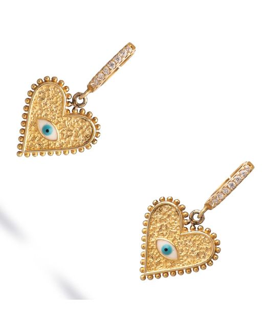 Ebru Jewelry Metallic Guardian Heart Evil Eye Vermeil Earrings