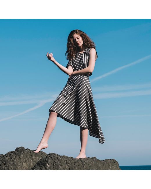 Mirimalist Gray Balance Midi Dress Striped