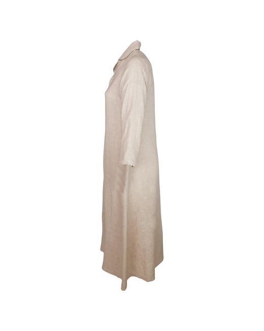 Haris Cotton Natural Neutrals Maxi Linen Dress With Front Pleat And Lapels