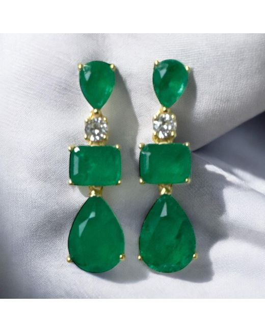 Latelita London Green Valentina Drop Earrings Colombian Emerald