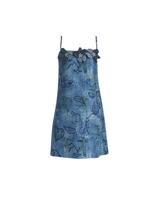 Lalipop Design Blue Floral Appliqué Mini Dress