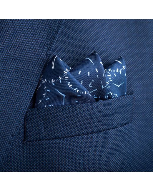 Otway & Orford Blue 'Chronos' Watch Dial Design Silk Pocket Square for men