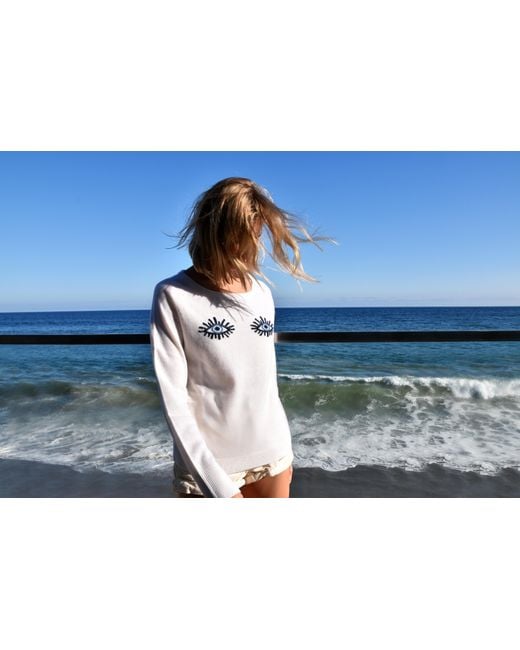 Catnip and Seaweed White Evil Eye Cashmere Sweater