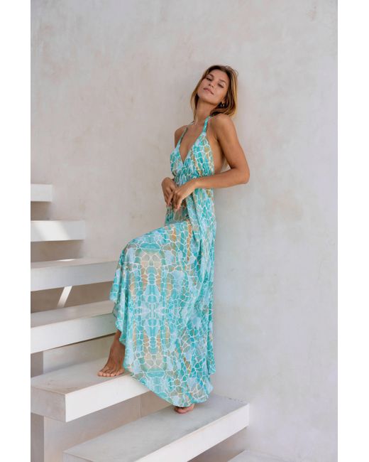 Sophia Alexia Green Aqua Pebbles Silk Ibiza Dress