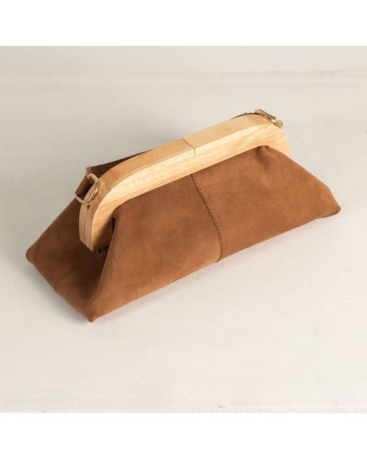 Tarea Studio Brown Neutrals Camel Bella Suede Leather Bag
