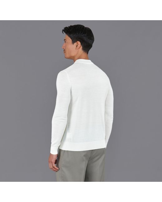 Paul James Knitwear White Extra Fine Merino Marco Narrow Mock Turtleneck Jumper for men