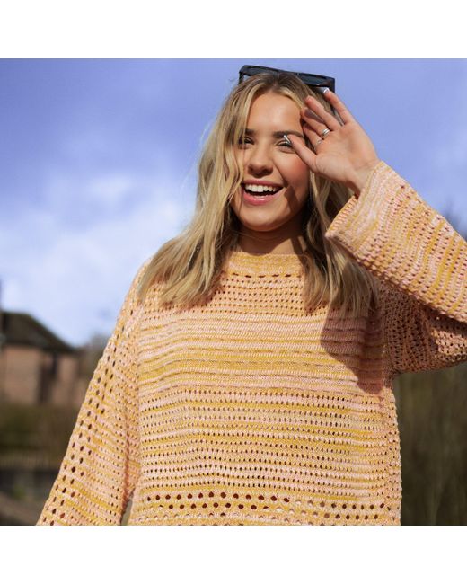 Cara & The Sky Yellow Gala Recycled Cotton Mix Crochet Wide Sleeve Jumper