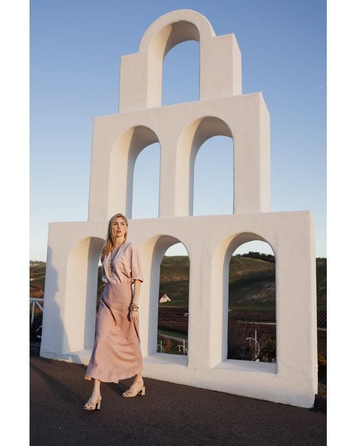 Rave on Trend Pink Linen Midi Skirt
