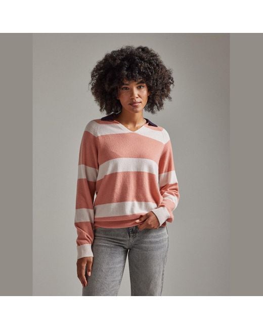 Salts Pink Split Neck Polo Stripe Sweater