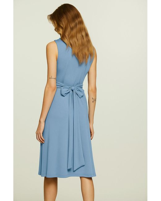 Conquista Blue Dusty Light Sleeveless Jersey Dress With Waist Tie