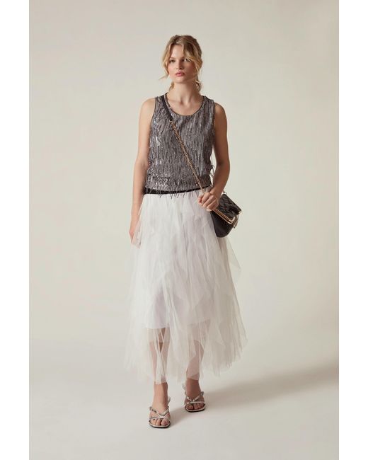 James Lakeland White Tulle Ruffle Midi Skirt