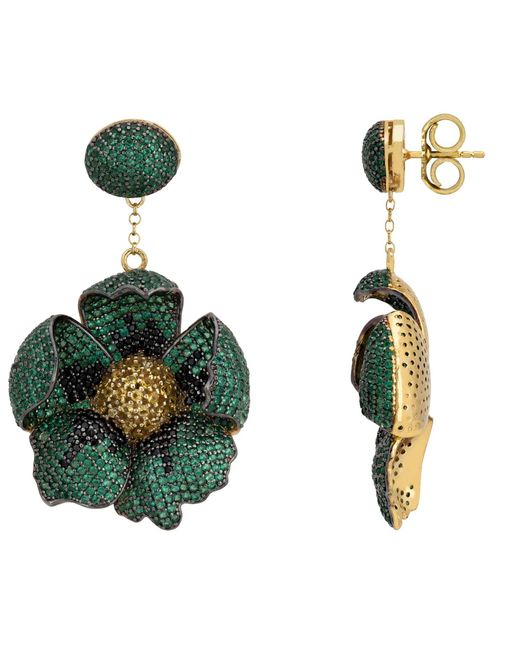 Latelita London Green Poppy Flower Drop Earrings Emerald