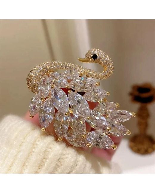 Angel Barocco White Luxury Diamond Swan Brooch