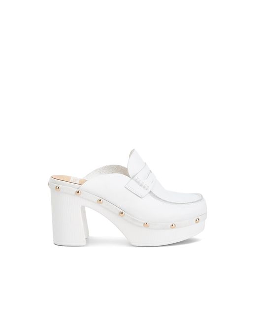 Rag & Co White Lyrac Recycled Leather Platform Clogs In