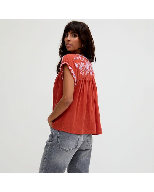 Raffya Orange Luna Blouse With Embroidery
